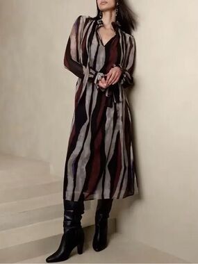 Banana Republic Factory Striped Long Sleeve Midi Dress  Size Large Multicolor